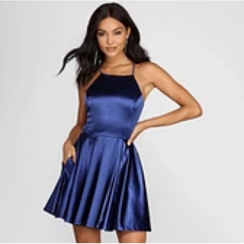Windsor Blue Halter Sleeveless Mini Dress for Cocktail